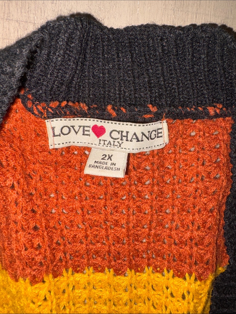 Striped Open-Front Cardigan in Black, Orange & Yellow - Picture 3 of 3